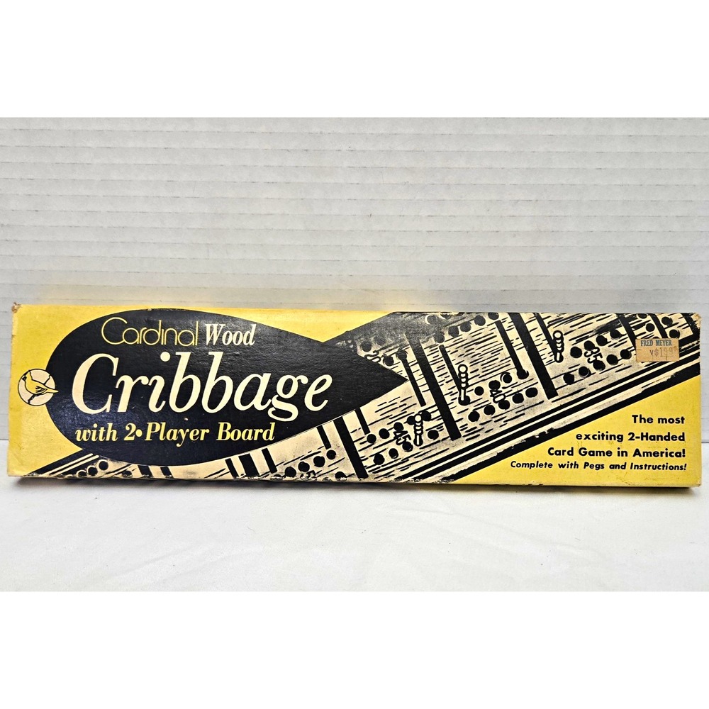 VTG Cardinal Wood Cribbage Board Game 2-Player Set Original Box & Pegs 1950s